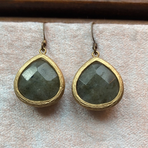 Anthropologie Jewelry - ANTHROPOLOGIE Gold & Sage Gemstone Earrings